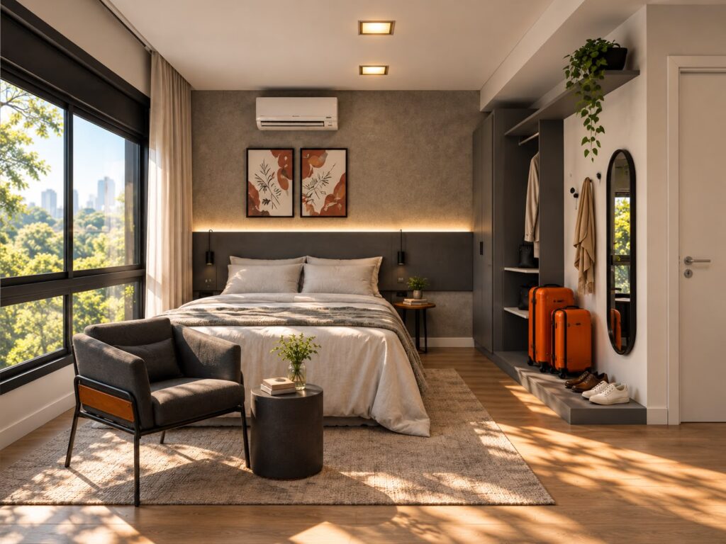 Quarto de casal com marcenaria sob medida da Fraga & Santos em Porto Alegre